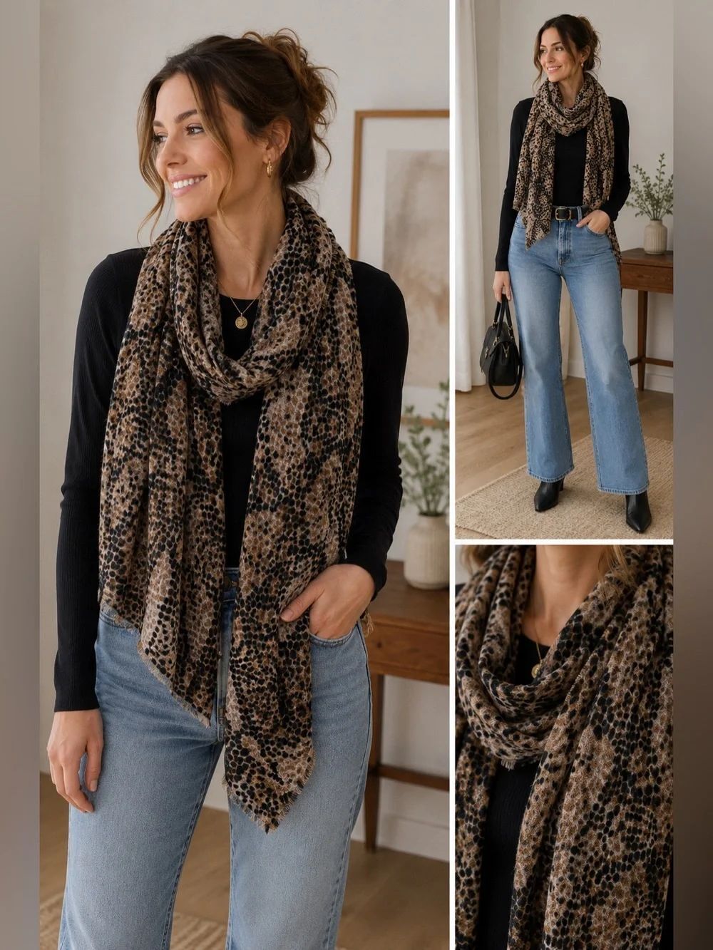 NWT Anna & Ava Animal Print Scarf Leopard Snake Print Fringed Wrap Shawl